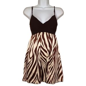BLUE SKETCH Brown Ivory Zebra Print Sleeveless Tunic Top Small NWT